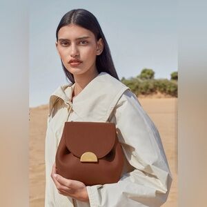 Polène Crossbody in Textured and Suede Terracotta Leather